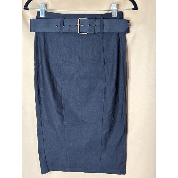 Unique Vintage Black Belted Wiggle Skirt M NWOT - Picture 3 of 5